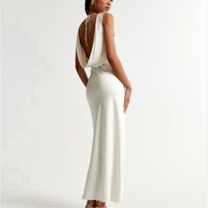 Abercrombie & Fitch white satan plunge cowl back maxi dress